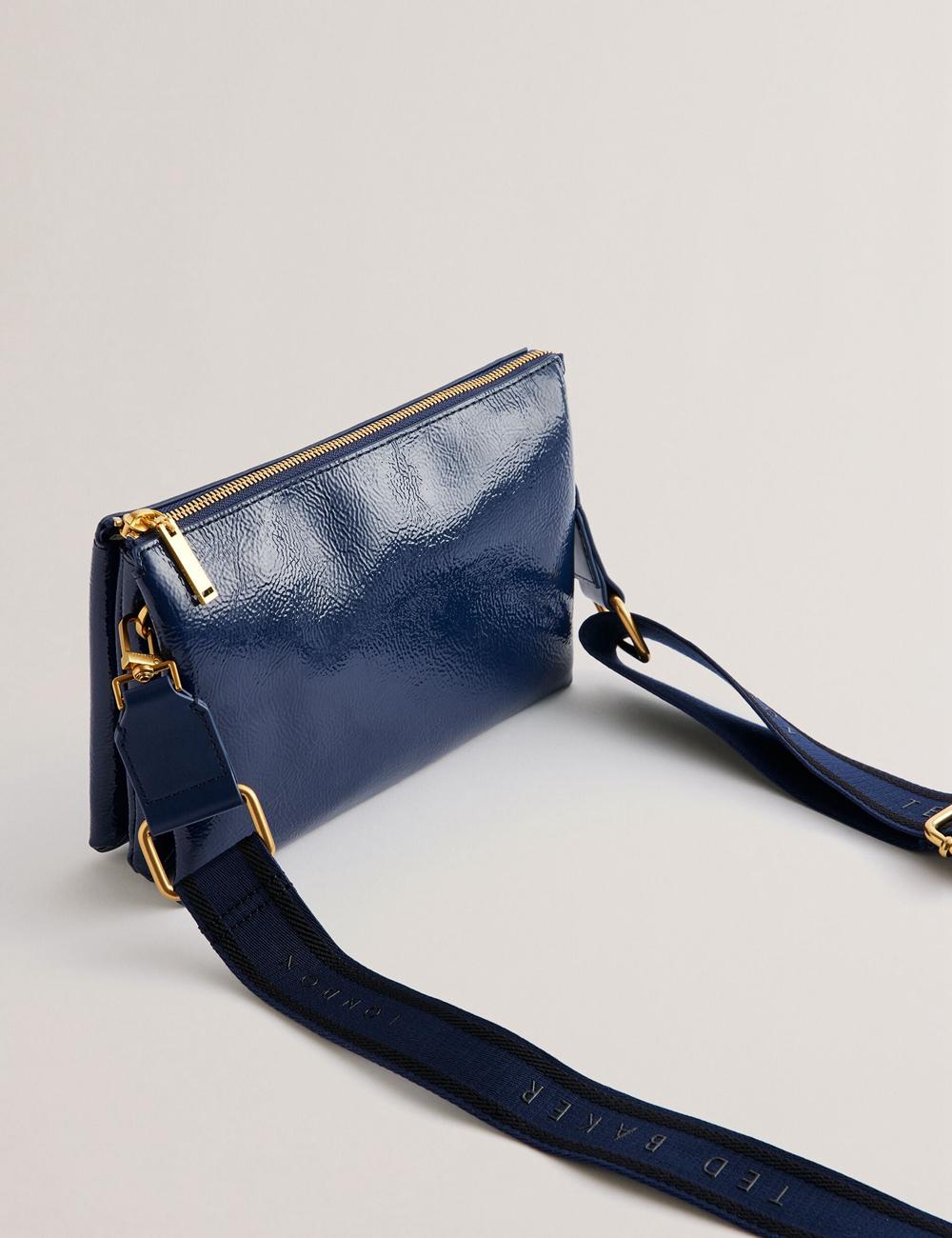 Ted Baker ESILLE - Branded Webbing Patent Leather Crossbodytassen Dames Blauw | Belgium  502819-QFV