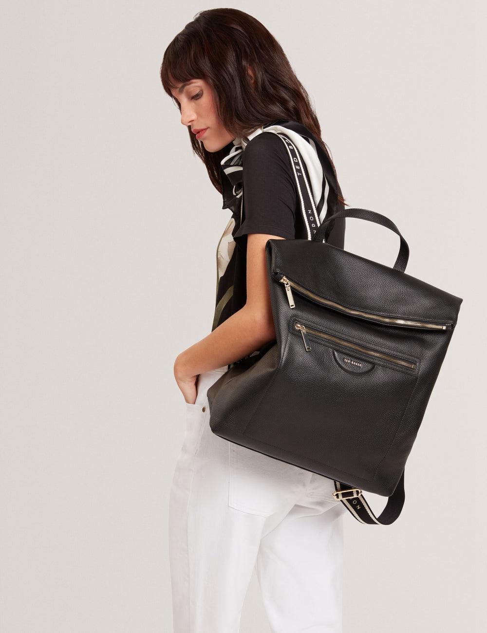 Ted Baker ESSAYA - Leather Webbing Strap Fold Over Rugzakken Dames Zwart | Belgium  706413-CPI