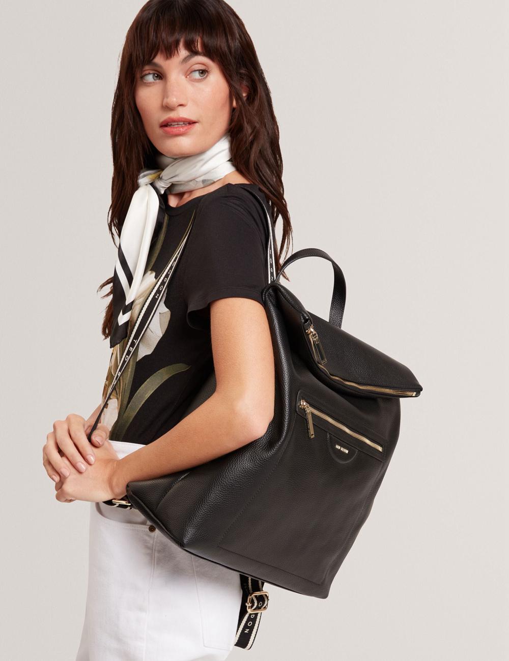 Ted Baker ESSAYA - Leather Webbing Strap Fold Over Rugzakken Dames Zwart | Belgium  706413-CPI