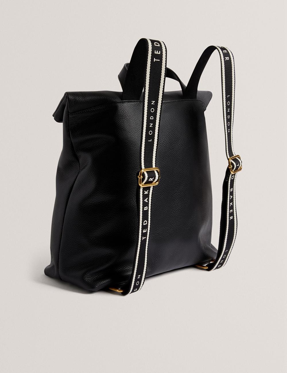 Ted Baker ESSAYA - Leather Webbing Strap Fold Over Rugzakken Dames Zwart | Belgium  706413-CPI
