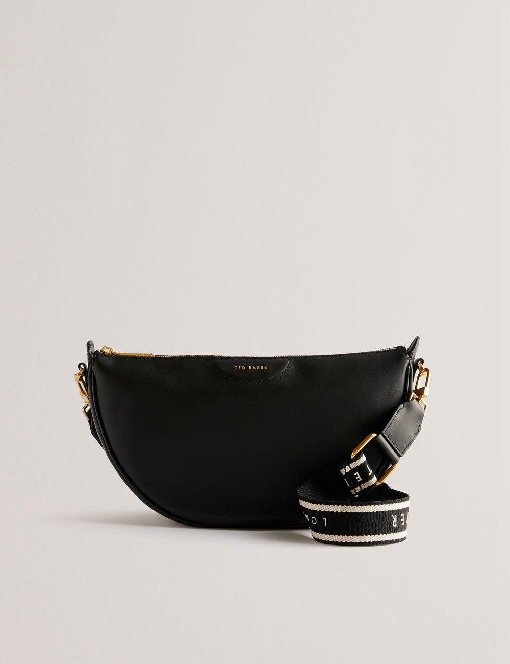 Ted Baker ESSINA - Webbing Half Moon Leather Crossbodytassen Dames Zwart | Belgium  367942-DJQ