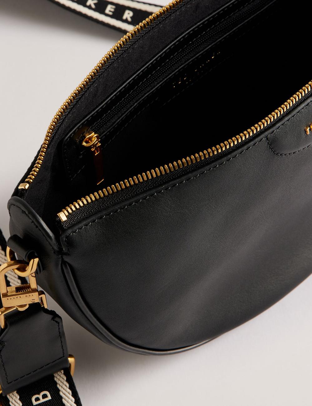 Ted Baker ESSINA - Webbing Half Moon Leather Crossbodytassen Dames Zwart | Belgium  367942-DJQ