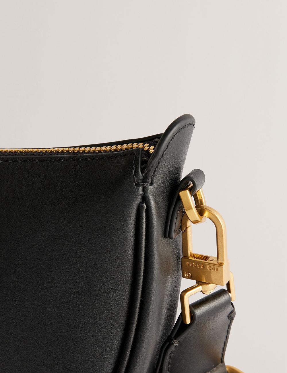 Ted Baker ESSINA - Webbing Half Moon Leather Crossbodytassen Dames Zwart | Belgium  367942-DJQ
