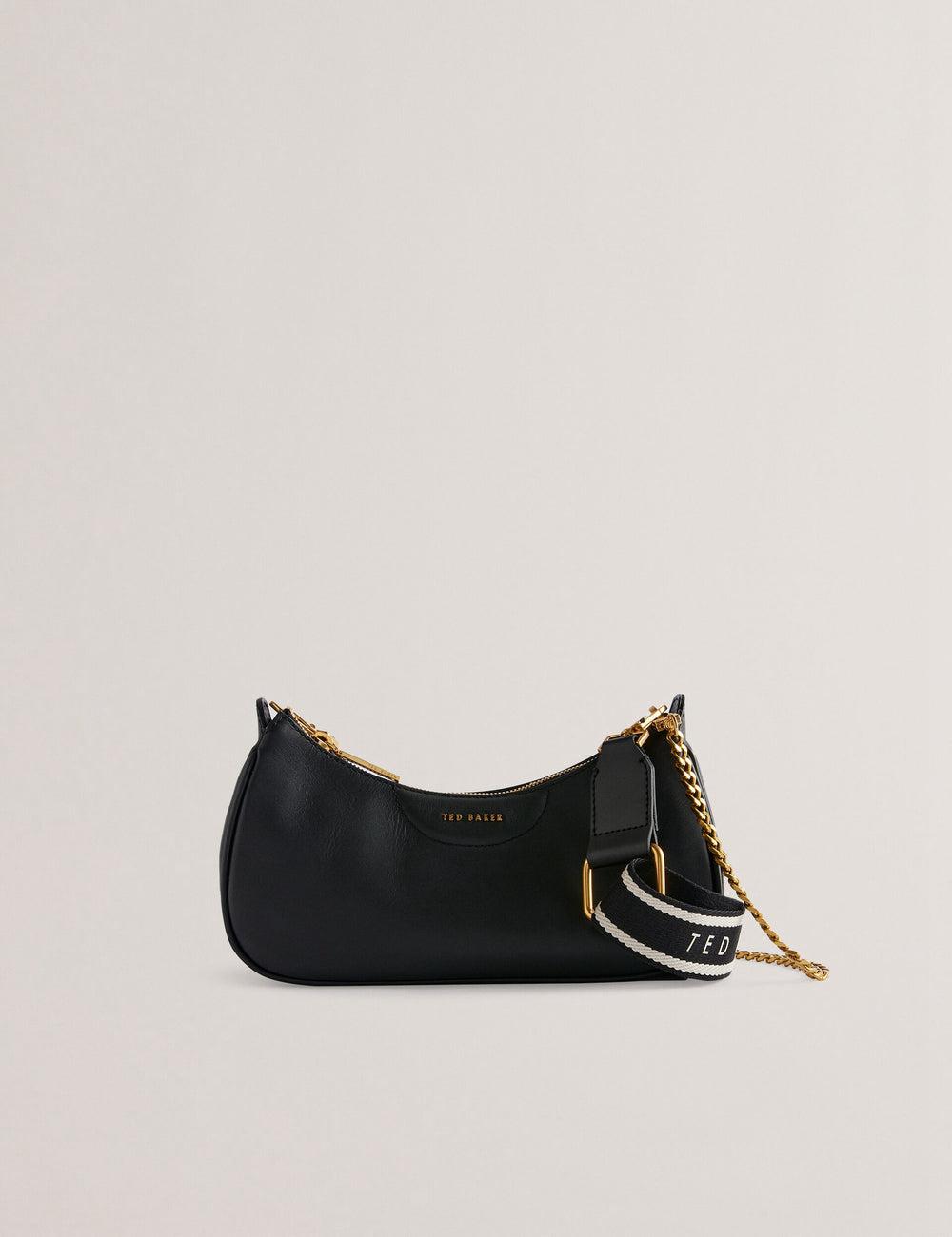 Ted Baker ESSIY - Leatheruette With Webbing Strap Schoudertassen Dames Zwart | Belgium  957321-JMF