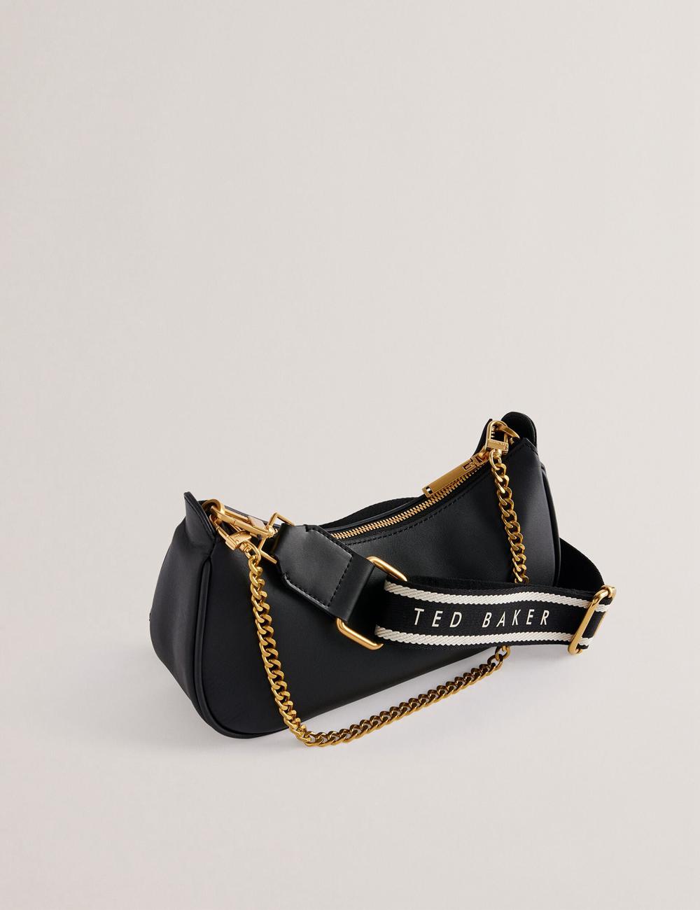 Ted Baker ESSIY - Leatheruette With Webbing Strap Schoudertassen Dames Zwart | Belgium  957321-JMF