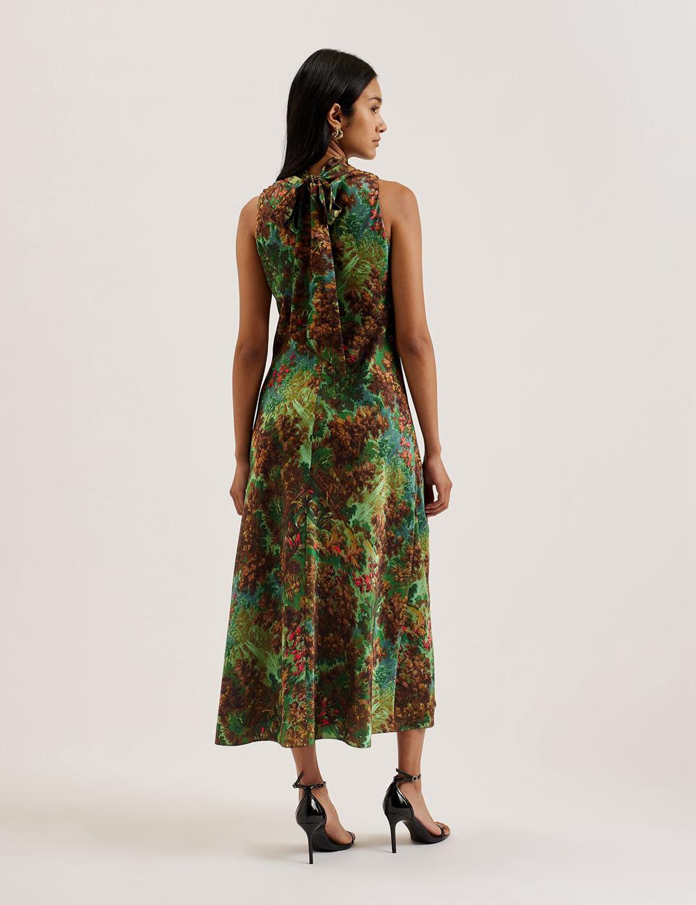 Ted Baker EYVA - Satin Printed High Neck Midi Slip Midi-jurk Dames Groen | Belgium  751063-SKP