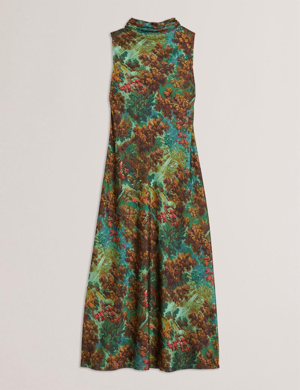 Ted Baker EYVA - Satin Printed High Neck Midi Slip Midi-jurk Dames Groen | Belgium  751063-SKP
