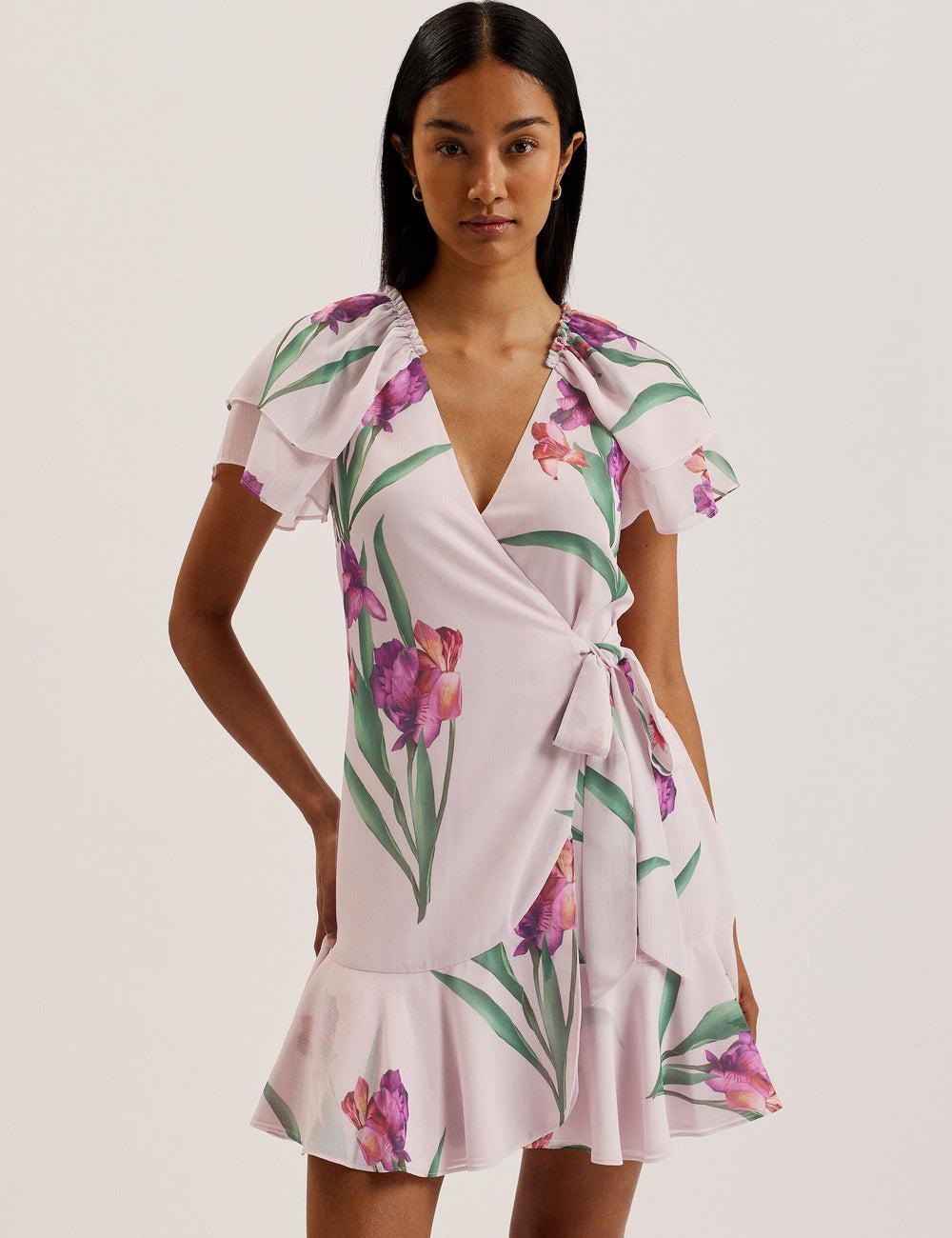 Ted Baker FASNIA - Floral Angel Sleeve Wrap Mini-jurk Dames Roze | Belgium  875103-NZF