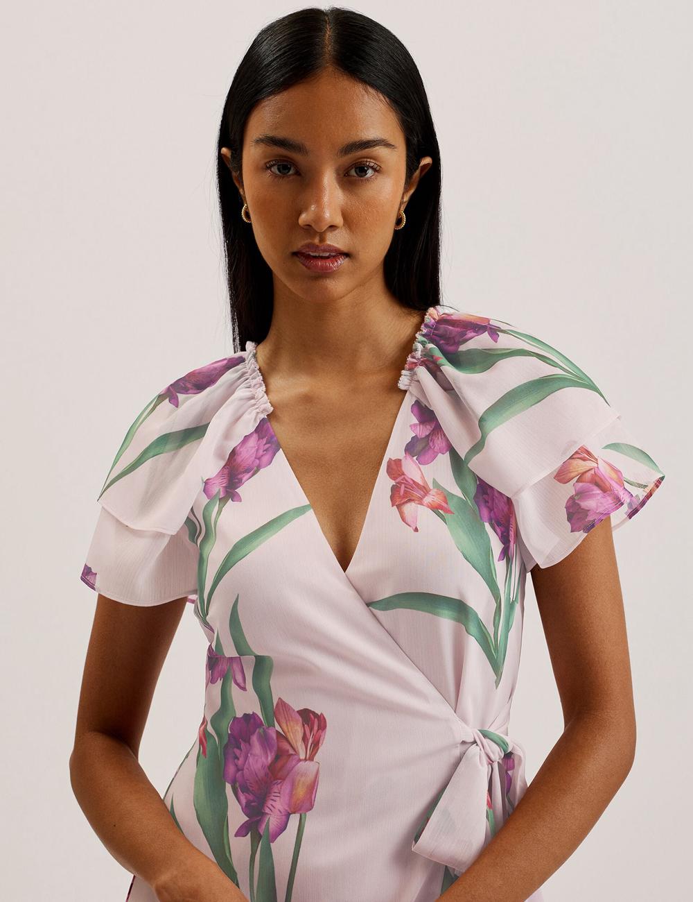Ted Baker FASNIA - Floral Angel Sleeve Wrap Mini-jurk Dames Roze | Belgium  875103-NZF