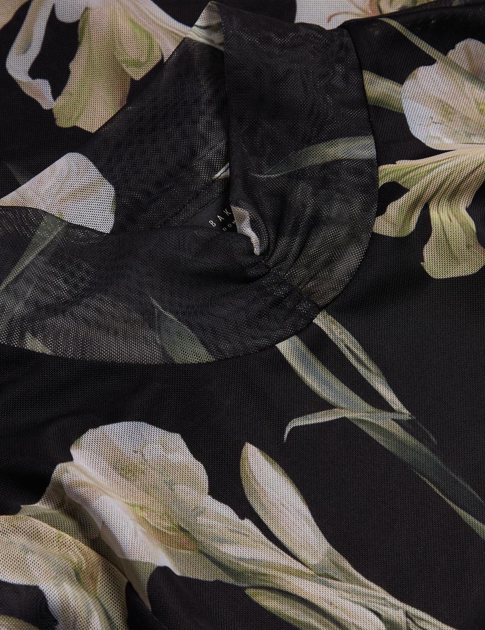 Ted Baker FIAAHH - Floral Print High Neck Sheer Mesh Topjes Dames Zwart | Belgium  856340-NED