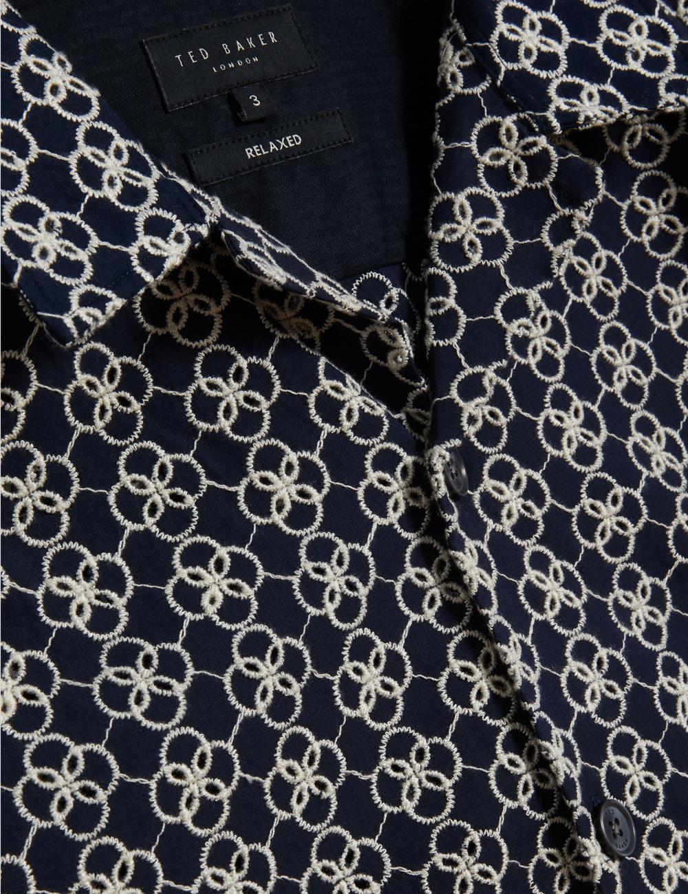 Ted Baker FINLAYS - Short Sleeve Relaxed Embroidered Overhemd Heren Donkerblauw | Belgium  875602-PRY