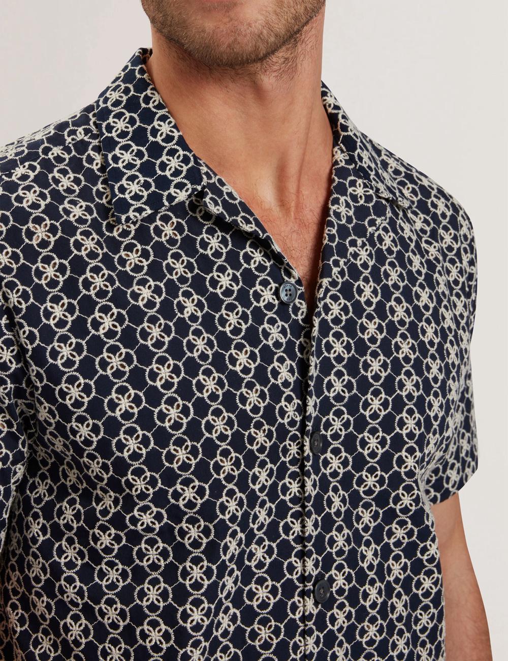 Ted Baker FINLAYS - Short Sleeve Relaxed Embroidered Overhemd Heren Donkerblauw | Belgium  875602-PRY