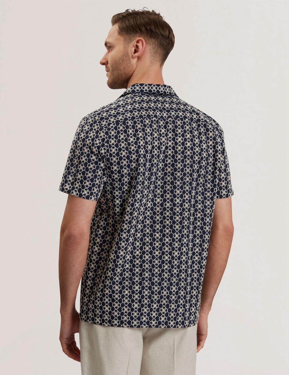 Ted Baker FINLAYS - Short Sleeve Relaxed Embroidered Overhemd Heren Donkerblauw | Belgium  875602-PRY