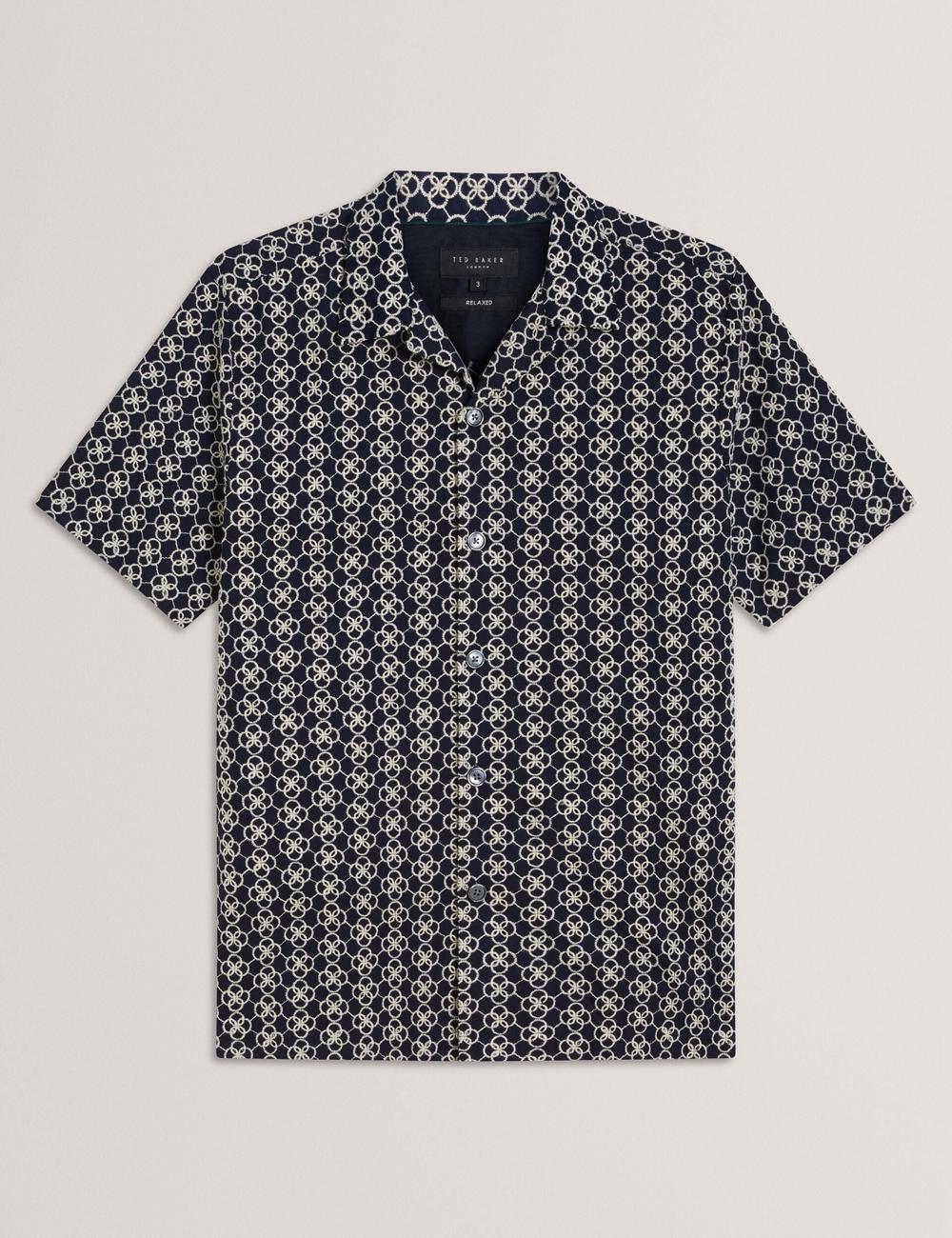 Ted Baker FINLAYS - Short Sleeve Relaxed Embroidered Overhemd Heren Donkerblauw | Belgium  875602-PRY