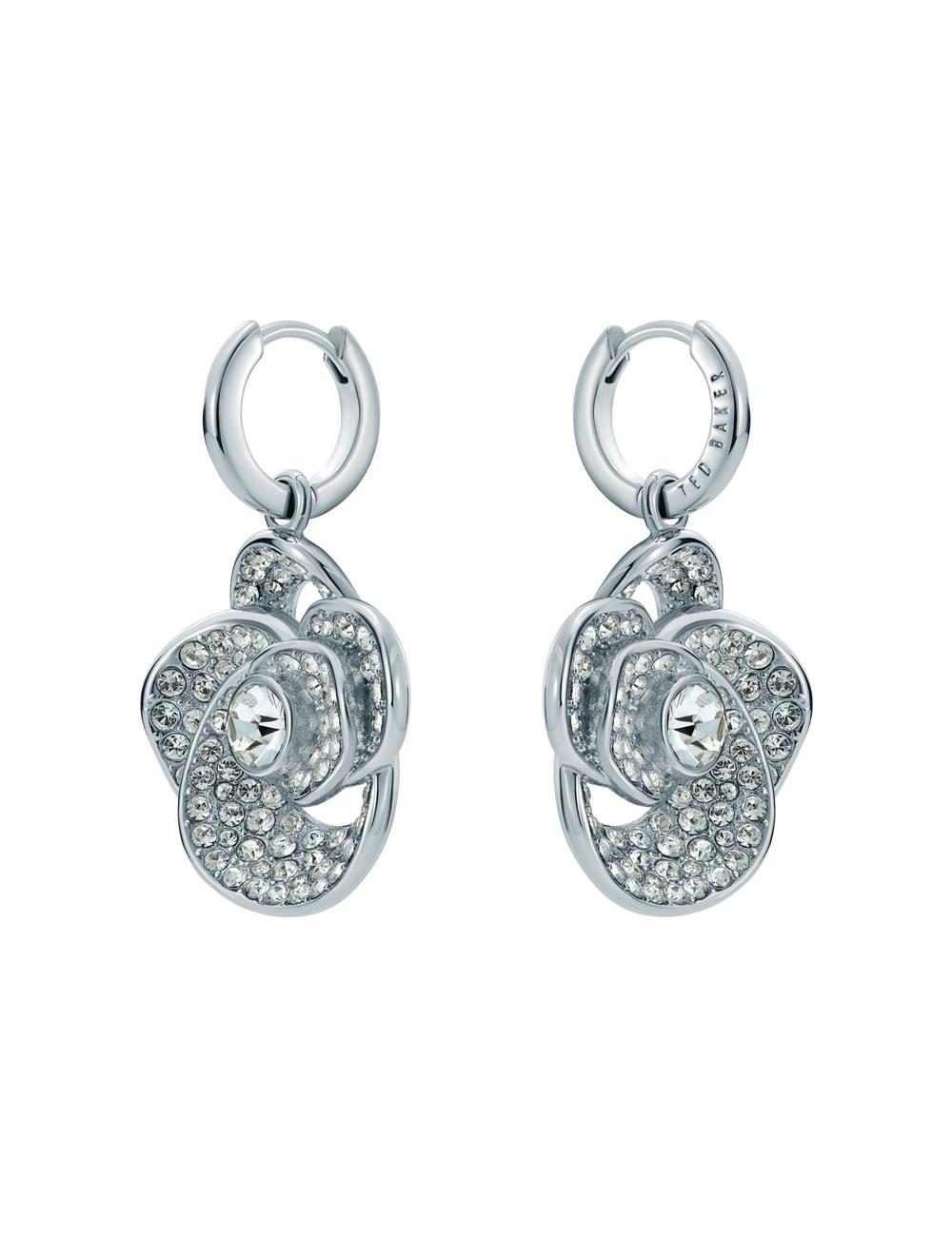 Ted Baker FLORENCE - Crystal Flower Pendant Huggie Oorbellen Dames Zilver | Belgium  719268-BEN