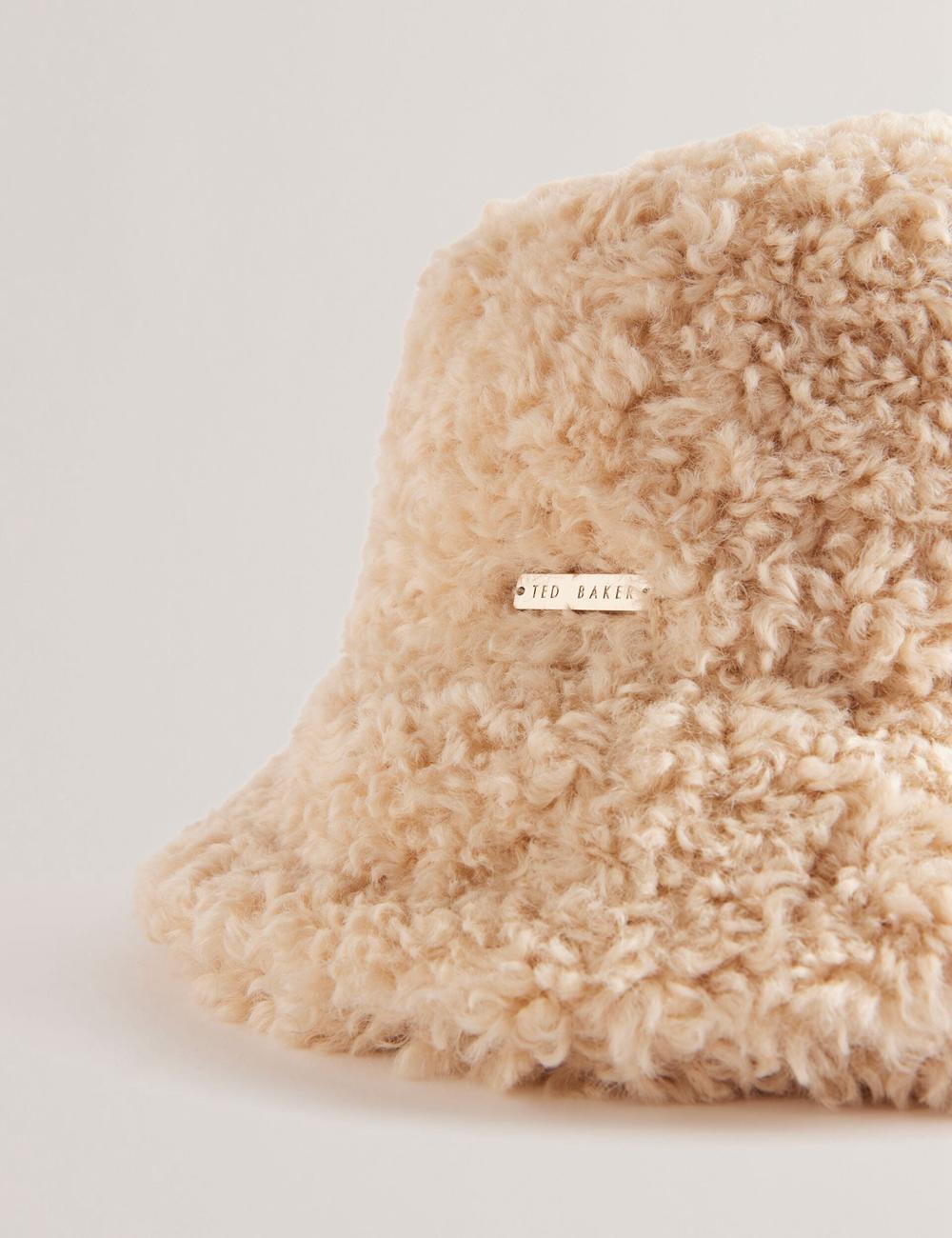 Ted Baker FLUFFYI - Faux Shearling Wide Brim Hoeden Dames Natural | Belgium  084567-ZGW