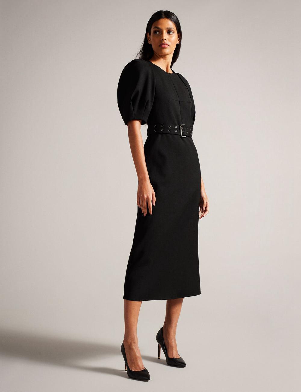 Ted Baker GABYELA - Structured Puff Sleeve With Belt Midi-jurk Dames Zwart | Belgium  850394-REN