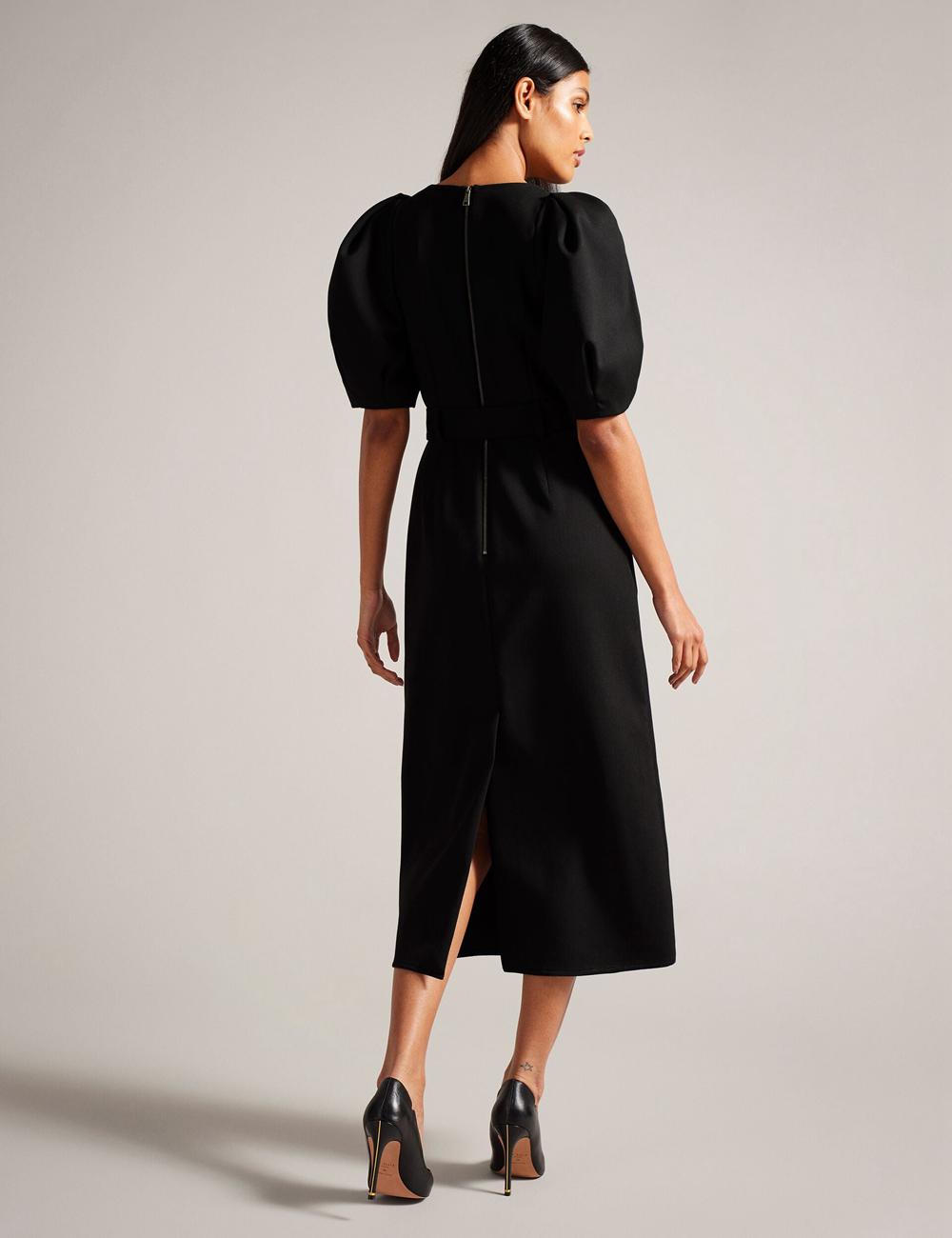 Ted Baker GABYELA - Structured Puff Sleeve With Belt Midi-jurk Dames Zwart | Belgium  850394-REN