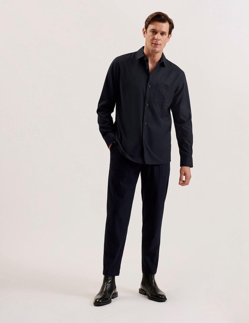 Ted Baker GAIUS - Wool Blend With Pocket Detail Overhemd Heren Donkerblauw | Belgium  925830-WFO