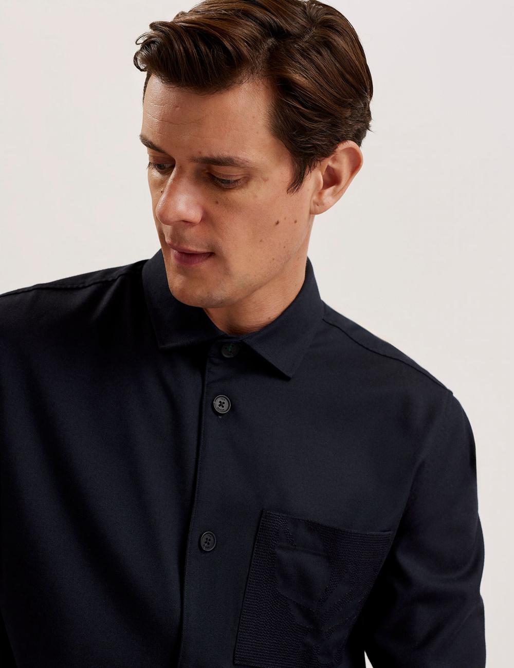 Ted Baker GAIUS - Wool Blend With Pocket Detail Overhemd Heren Donkerblauw | Belgium  925830-WFO