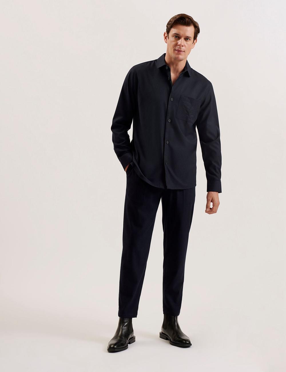 Ted Baker GAIUS - Wool Blend With Pocket Detail Overhemd Heren Donkerblauw | Belgium  925830-WFO