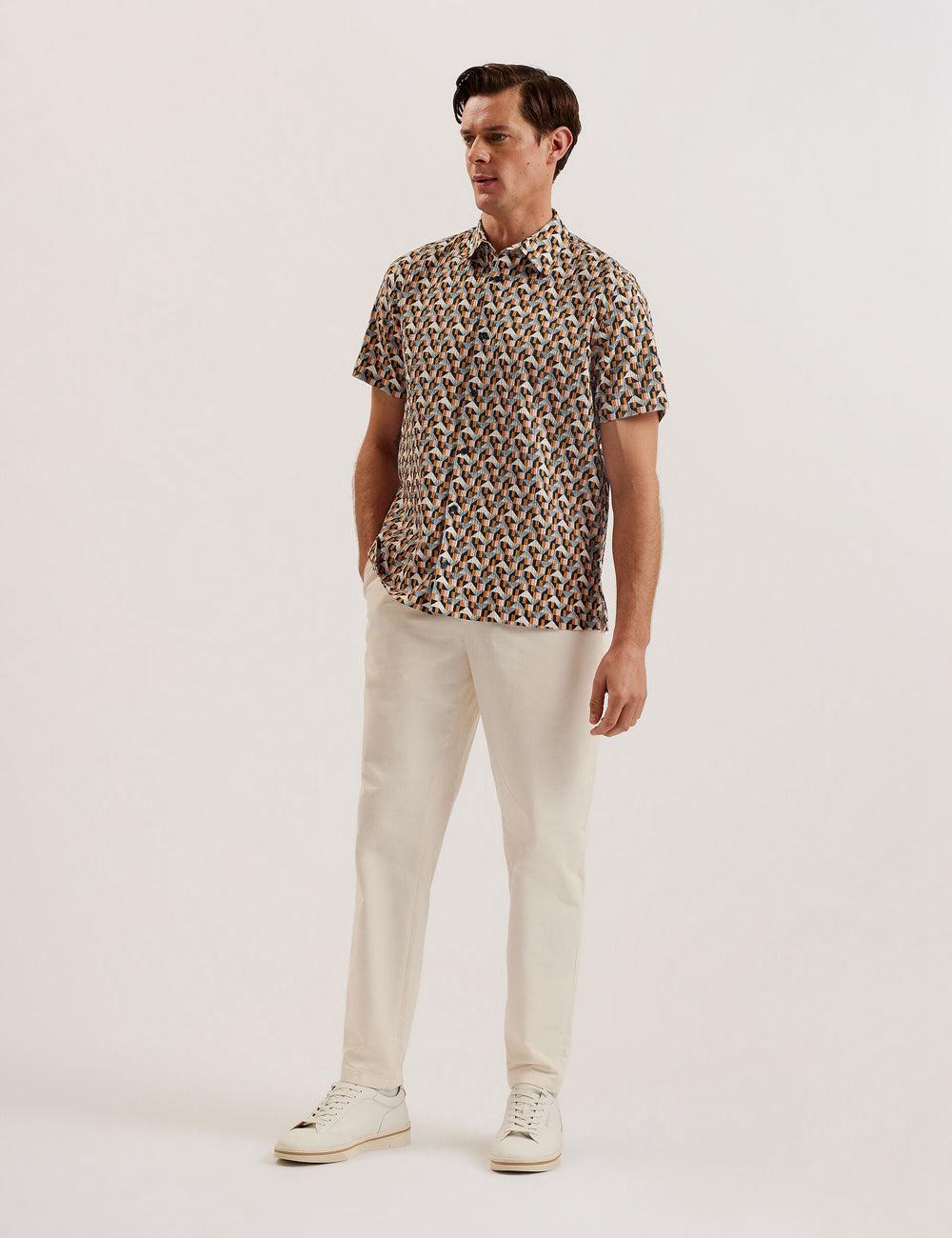 Ted Baker GASTONS - Short Sleeve Geo Print Seersucker Overhemd Heren Roze | Belgium  784639-ESM