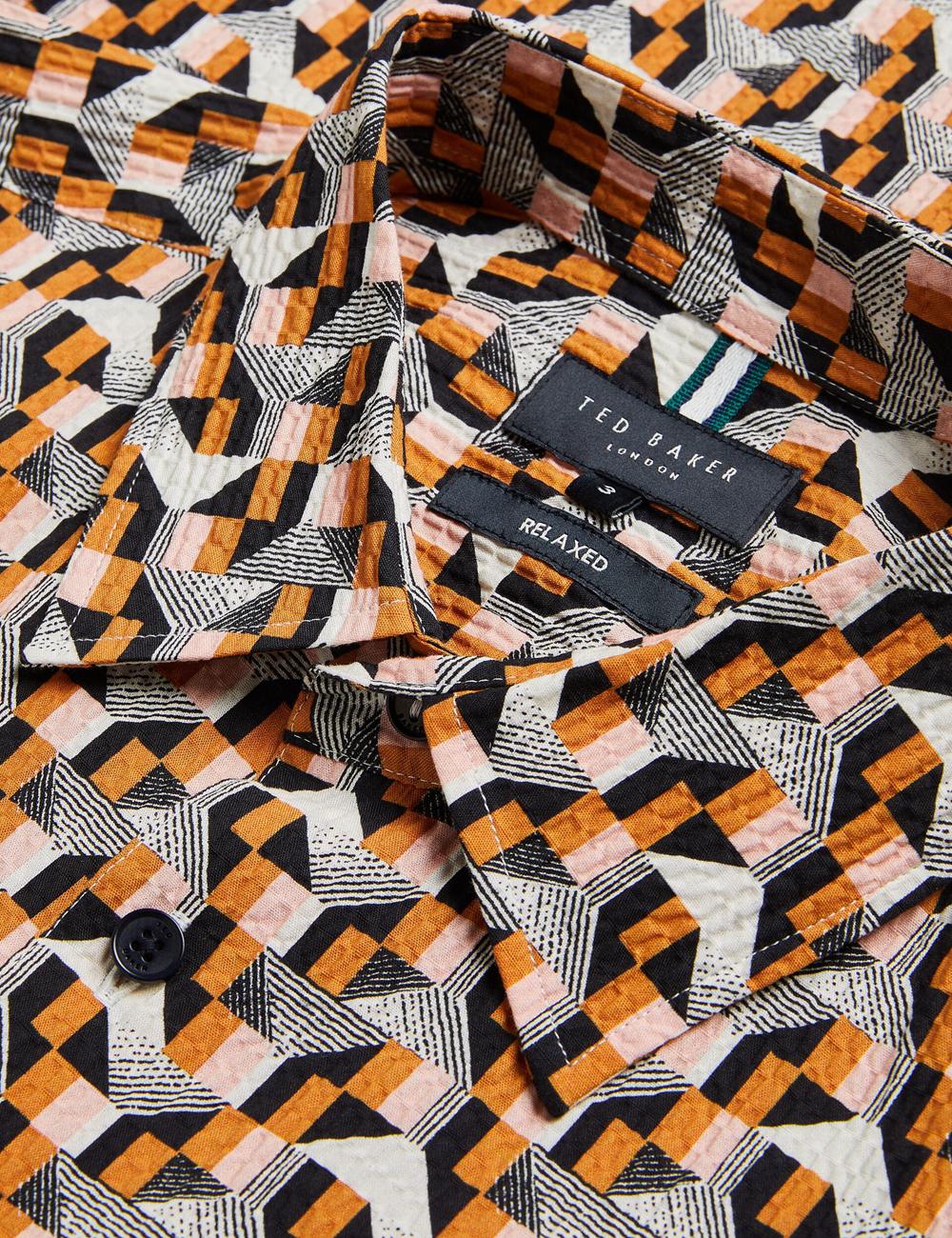 Ted Baker GASTONS - Short Sleeve Geo Print Seersucker Overhemd Heren Roze | Belgium  784639-ESM