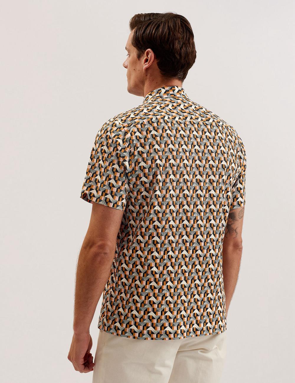 Ted Baker GASTONS - Short Sleeve Geo Print Seersucker Overhemd Heren Roze | Belgium  784639-ESM