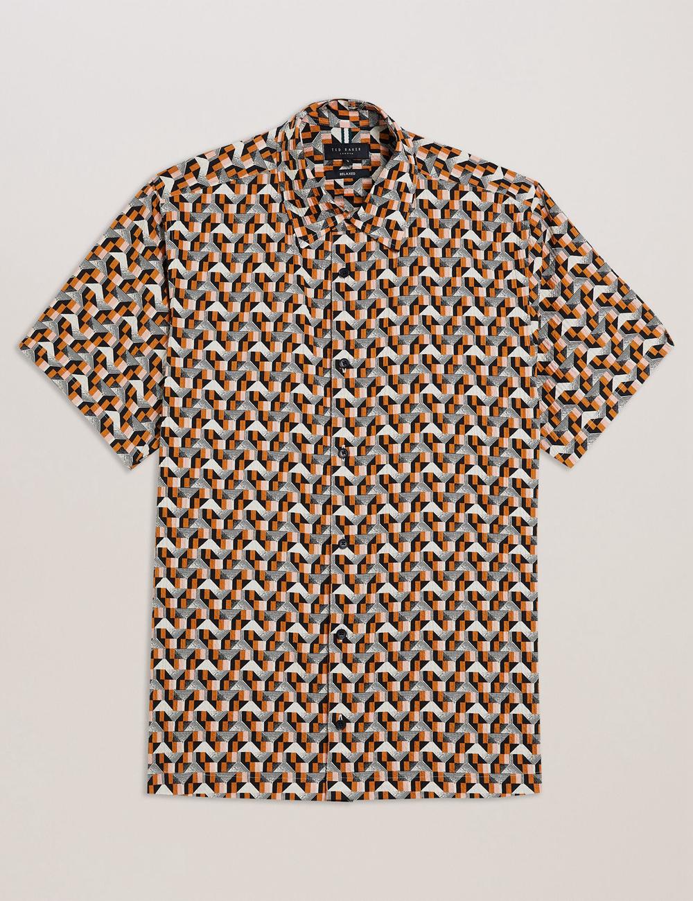 Ted Baker GASTONS - Short Sleeve Geo Print Seersucker Overhemd Heren Roze | Belgium  784639-ESM