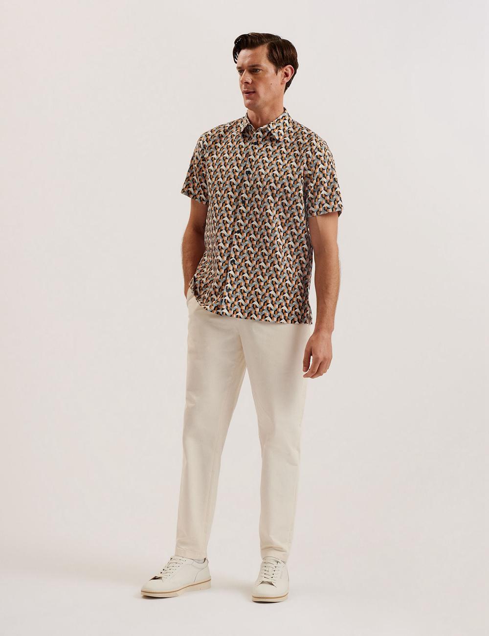 Ted Baker GASTONS - Short Sleeve Geo Print Seersucker Overhemd Heren Roze | Belgium  784639-ESM