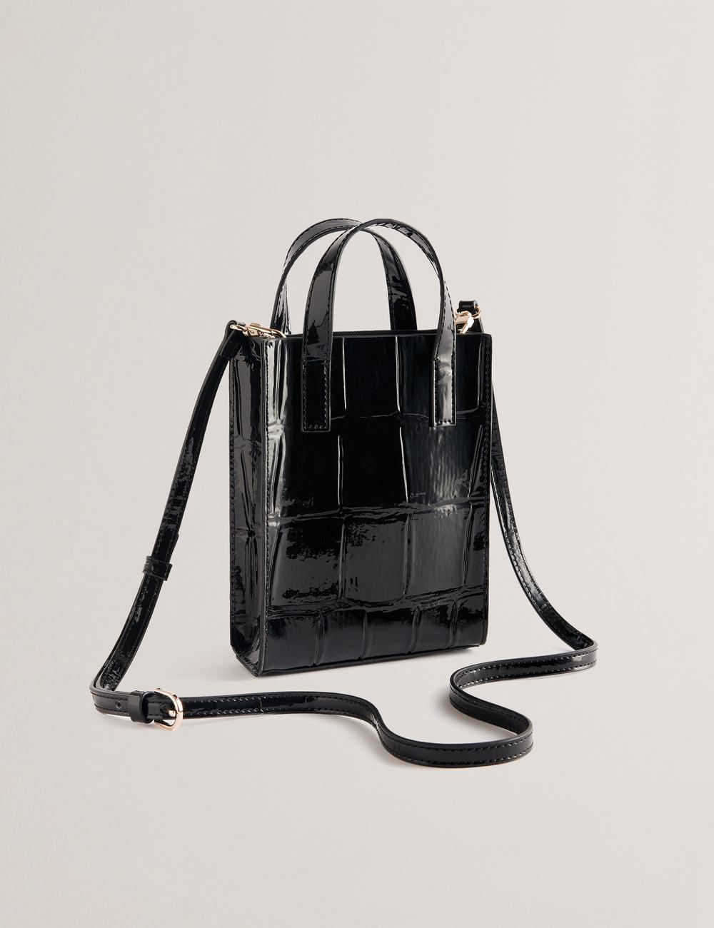 Ted Baker GATOCON - Mini Croc Effect Patent Tote Tassen Dames Zwart | Belgium  530269-BFG
