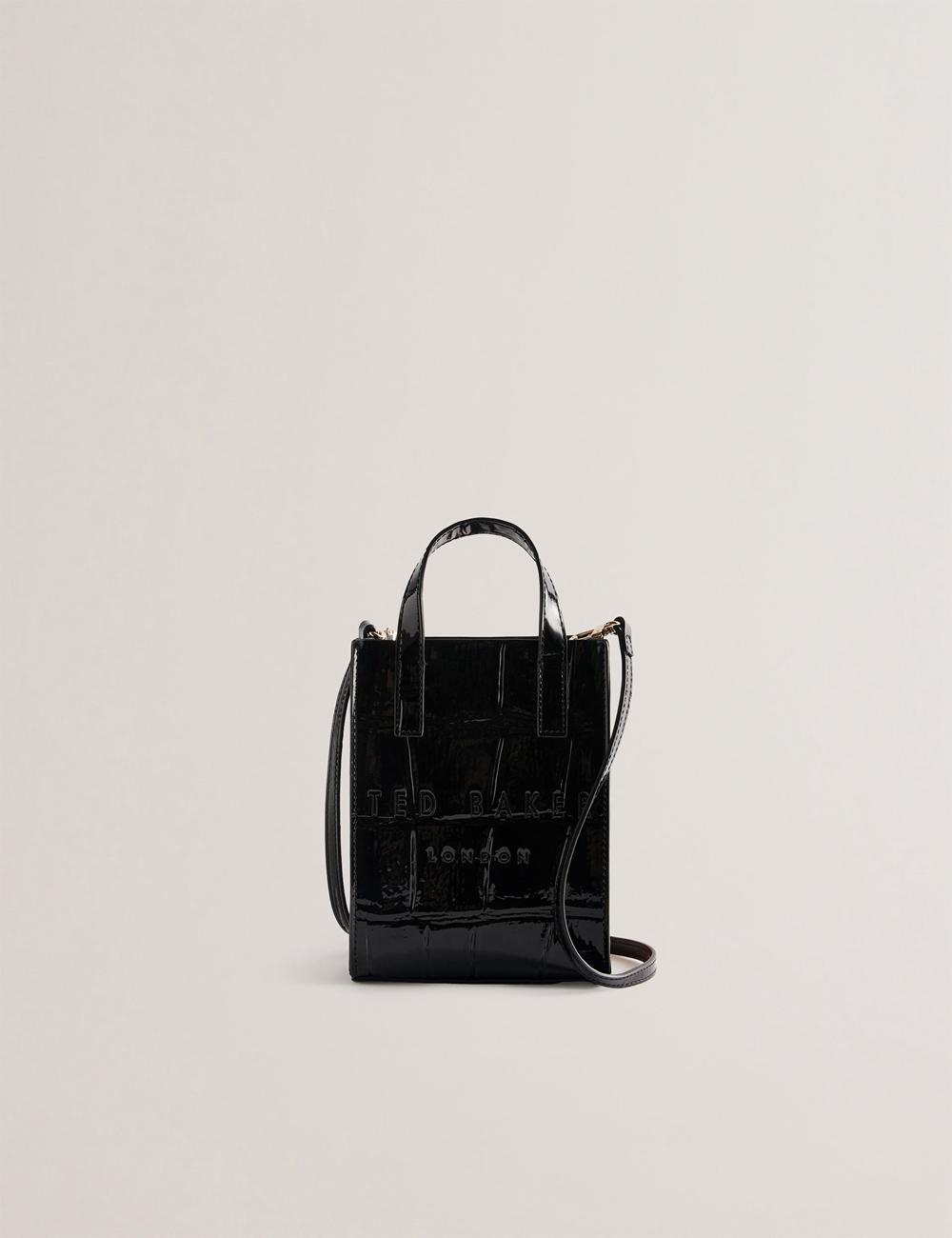 Ted Baker GATOCON - Mini Croc Effect Patent Tote Tassen Dames Zwart | Belgium  530269-BFG
