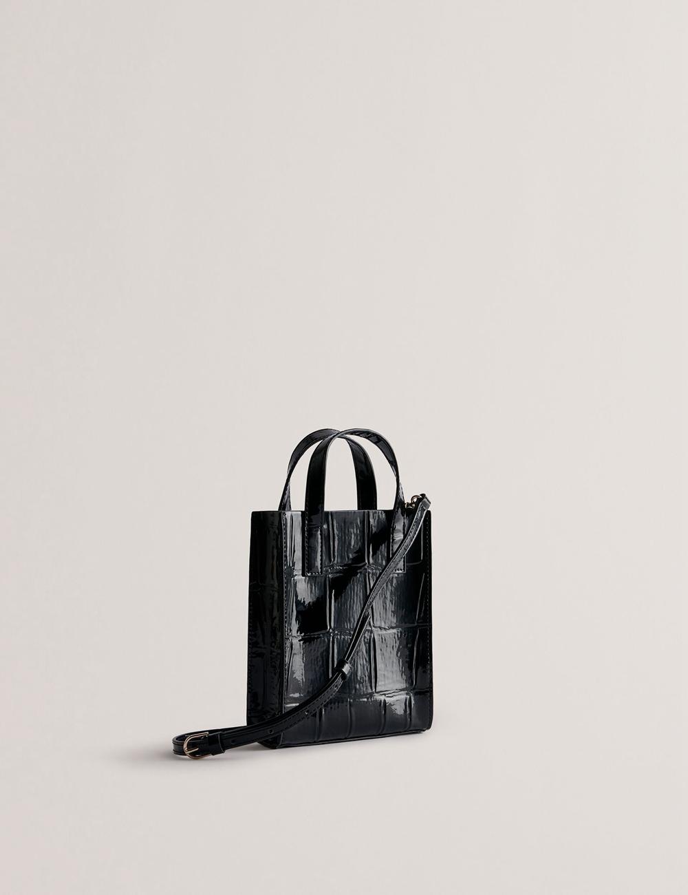 Ted Baker GATOCON - Mini Croc Effect Patent Tote Tassen Dames Zwart | Belgium  530269-BFG