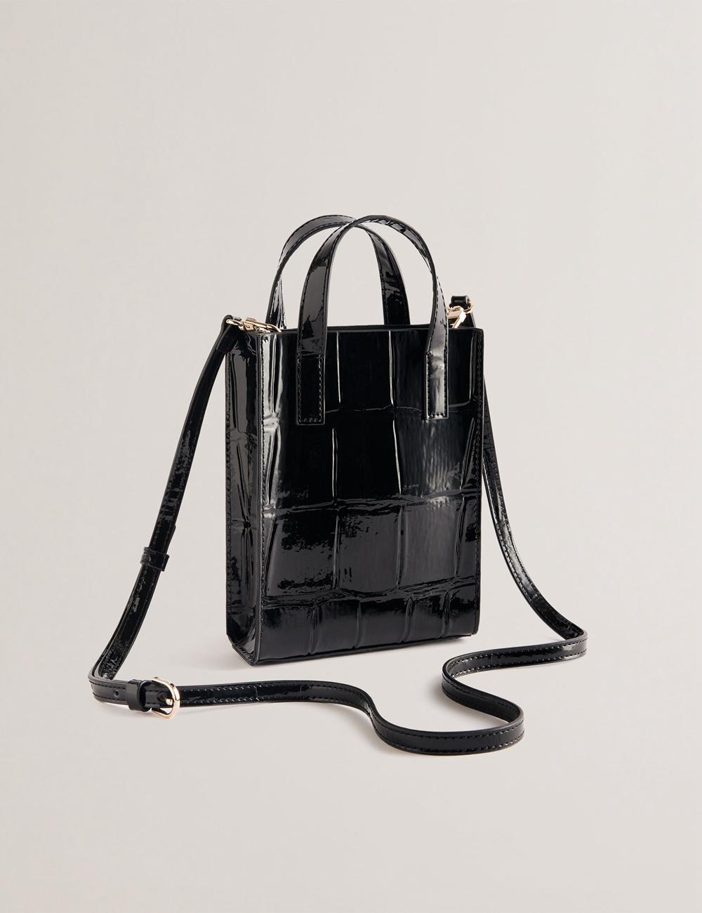 Ted Baker GATOCON - Mini Croc Effect Patent Tote Tassen Dames Zwart | Belgium  530269-BFG