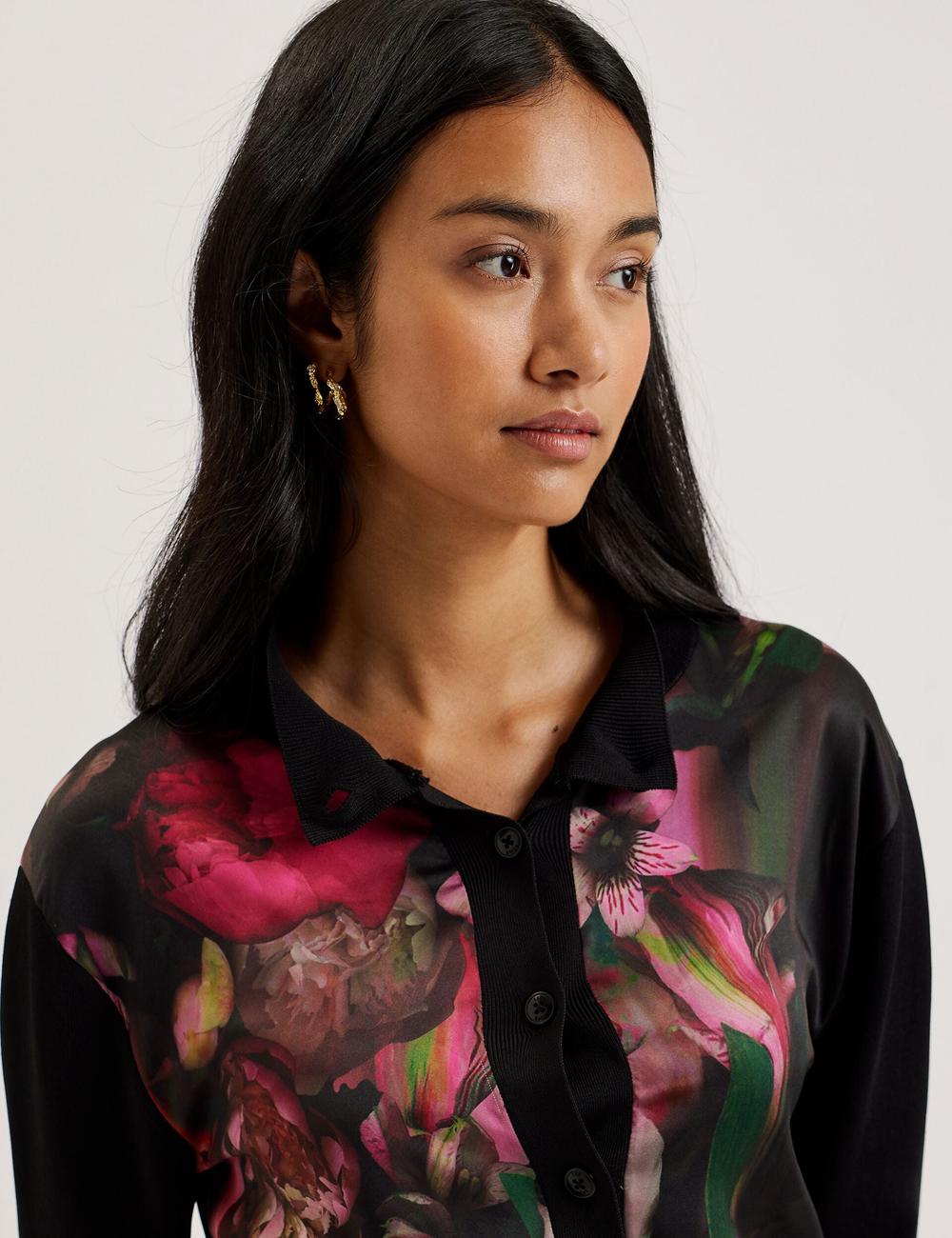 Ted Baker GEMHAA - Printed Panel Long Sleeve Cardigan Dames Zwart | Belgium  629830-XWF