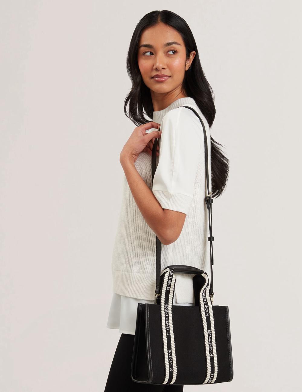 Ted Baker GEORJEA - Branded Webbing Canvas Small Tote Tassen Dames Zwart | Belgium  962034-EZX