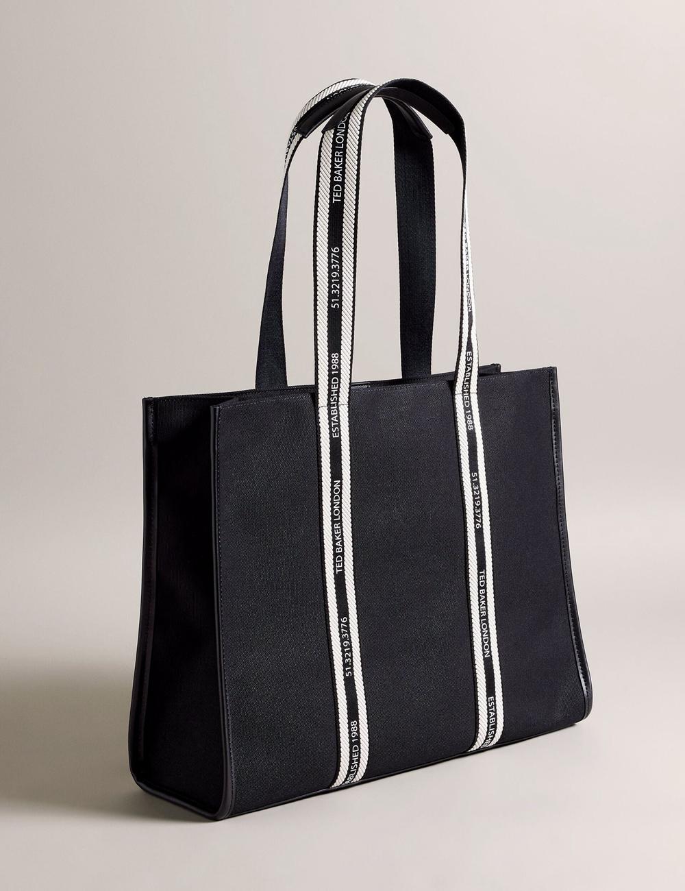 Ted Baker GEORJEY - Branded Webbing Canvas Large Tote Tassen Dames Zwart | Belgium  418250-ZPI