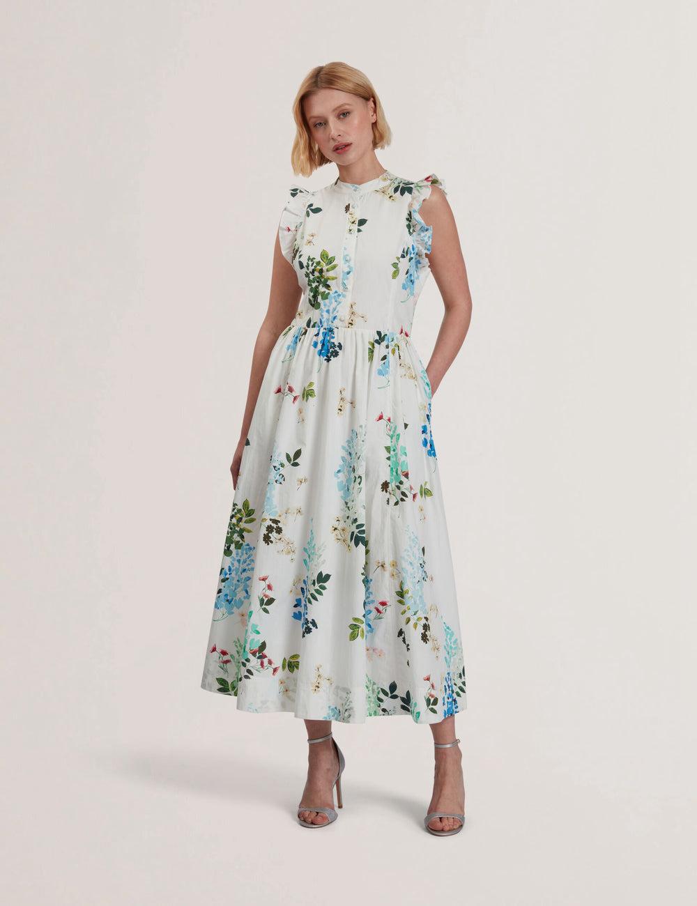 Ted Baker GIOLIA - Sleeveless Floral Cotton A-Line Midi-jurk Dames Wit | Belgium  412578-XMA