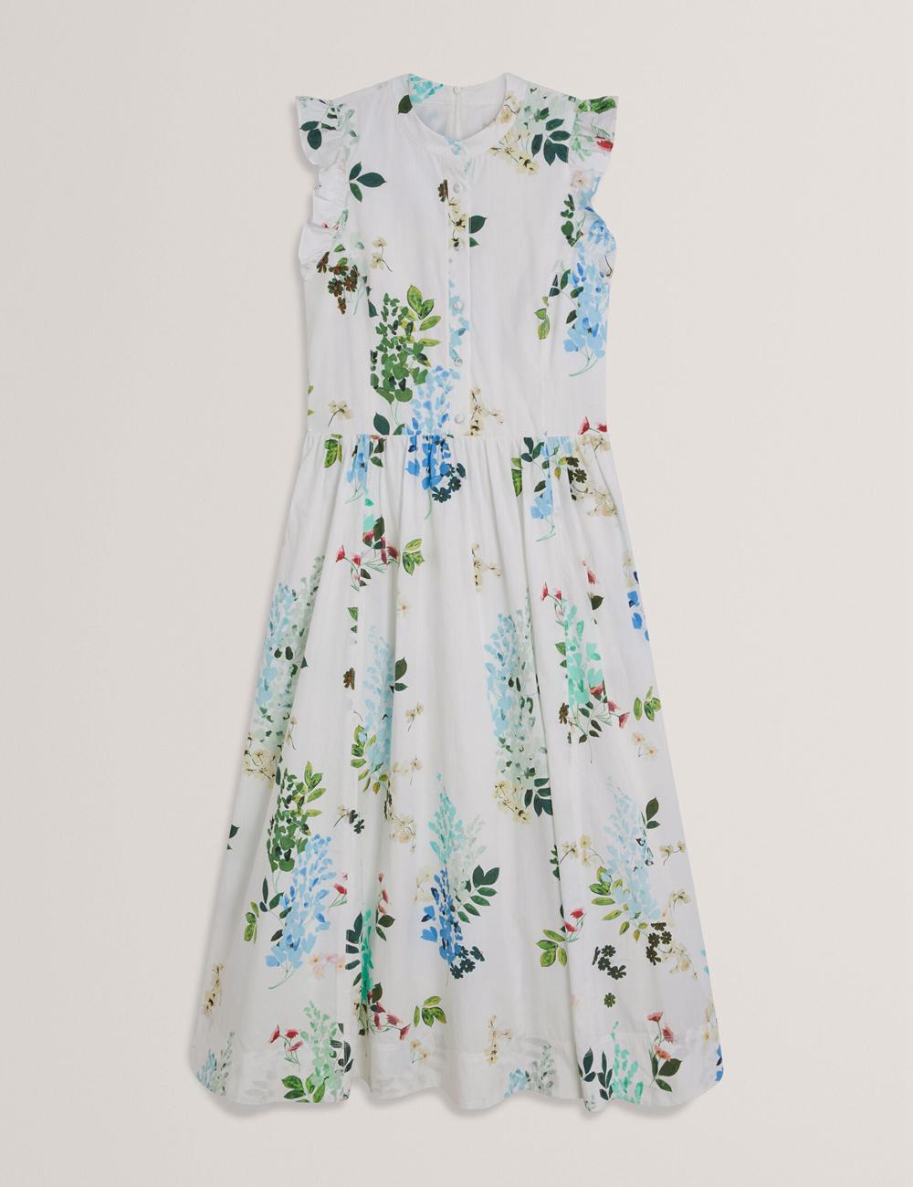 Ted Baker GIOLIA - Sleeveless Floral Cotton A-Line Midi-jurk Dames Wit | Belgium  412578-XMA