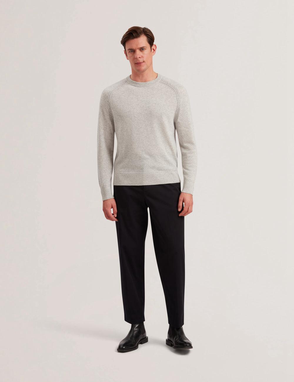 Ted Baker GLANT - Cashmere Cable Detail Crew Neck Jumpers Heren Grijs | Belgium  490273-HDR