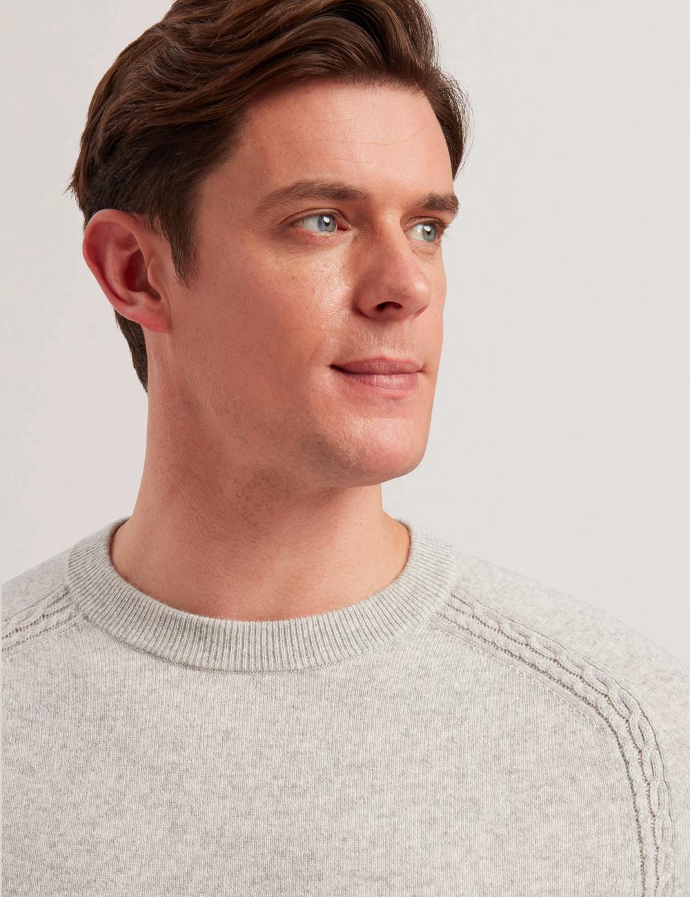 Ted Baker GLANT - Cashmere Cable Detail Crew Neck Jumpers Heren Grijs | Belgium  490273-HDR