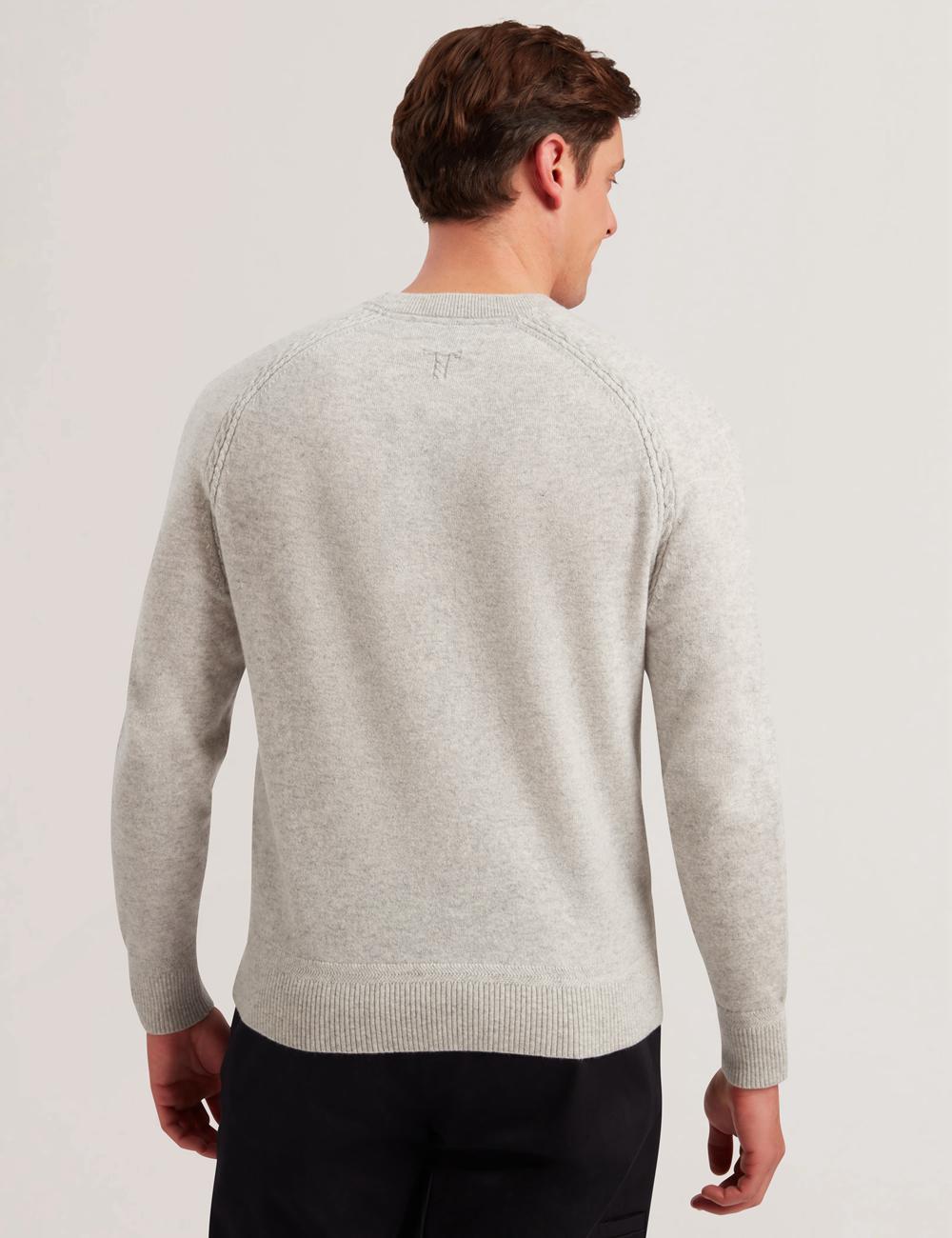 Ted Baker GLANT - Cashmere Cable Detail Crew Neck Jumpers Heren Grijs | Belgium  490273-HDR