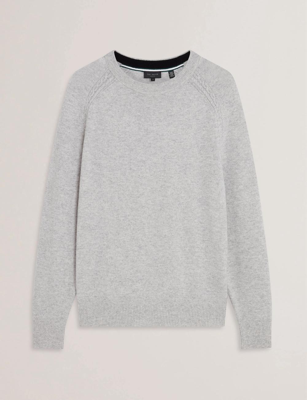 Ted Baker GLANT - Cashmere Cable Detail Crew Neck Jumpers Heren Grijs | Belgium  490273-HDR