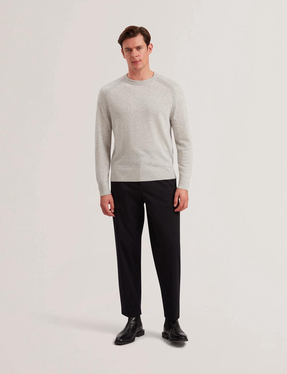 Ted Baker GLANT - Cashmere Cable Detail Crew Neck Jumpers Heren Grijs | Belgium  490273-HDR