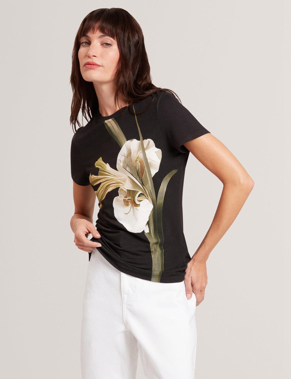 Ted Baker GORGAA - Floral Graphic Fitted Short Sleeve T-shirts Dames Zwart | Belgium  248065-RGP