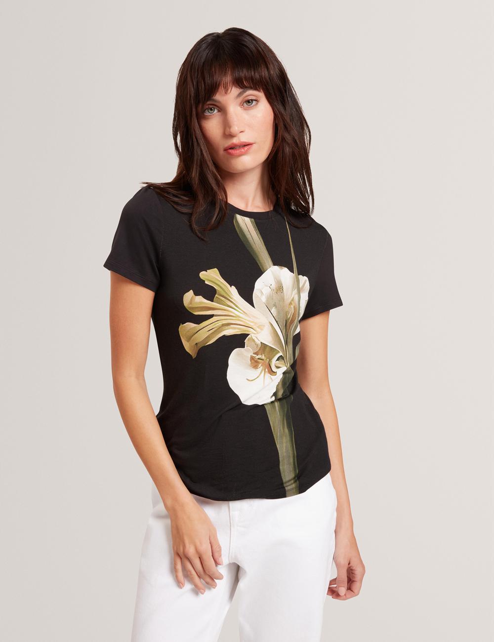 Ted Baker GORGAA - Floral Graphic Fitted Short Sleeve T-shirts Dames Zwart | Belgium  248065-RGP