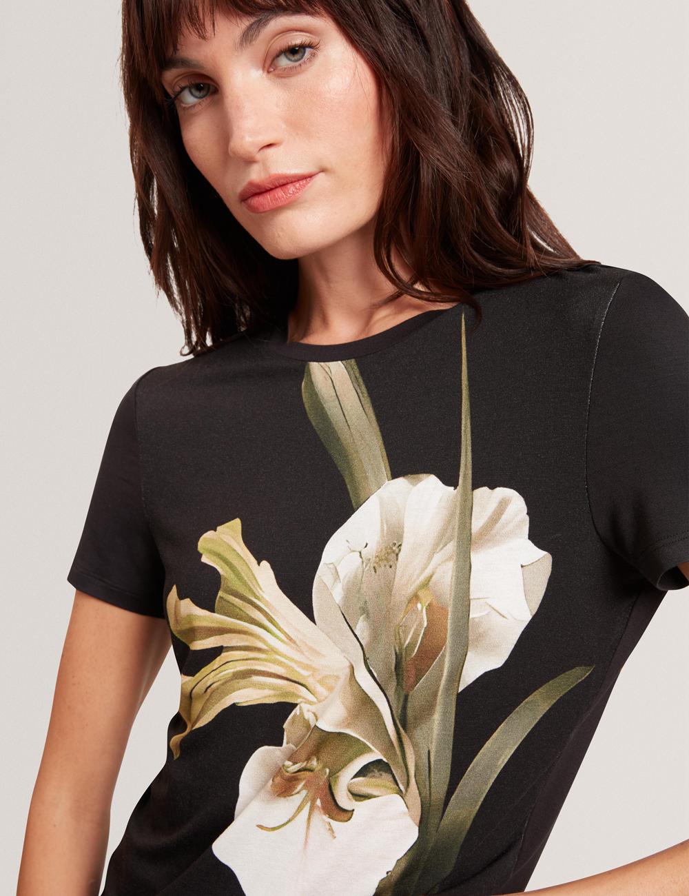 Ted Baker GORGAA - Floral Graphic Fitted Short Sleeve T-shirts Dames Zwart | Belgium  248065-RGP