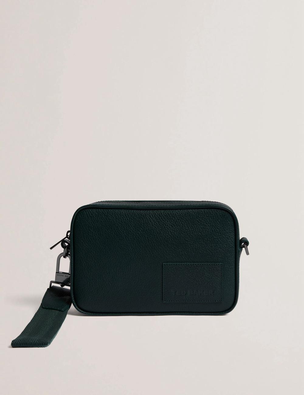 Ted Baker GRIFIN - Grained Leather Crossbody Pouch Crossbodytassen Heren Groen | Belgium  432918-AIJ