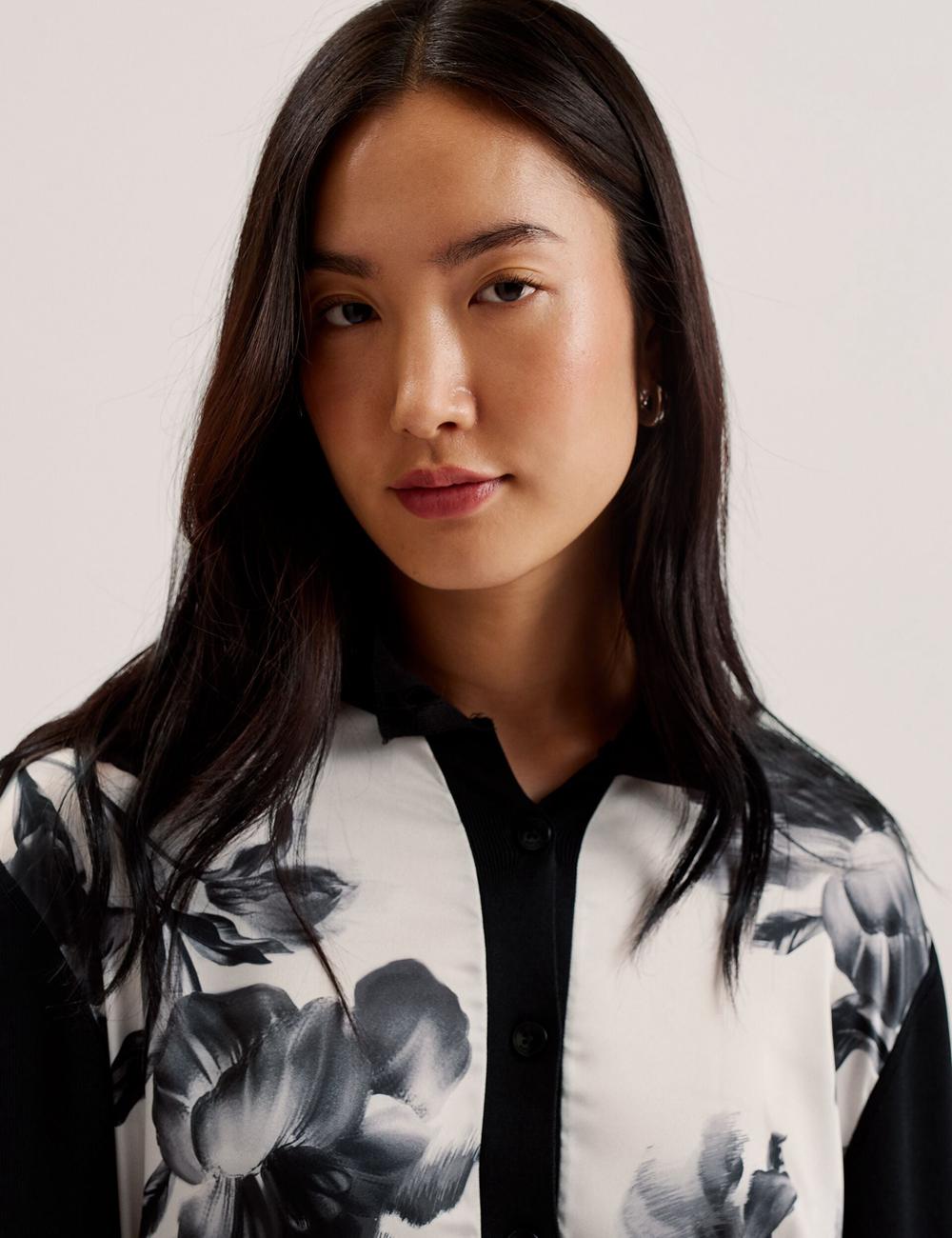 Ted Baker GWEENN - Monochrome Print Woven Front Cardigan Dames Zwart | Belgium  391048-HRO