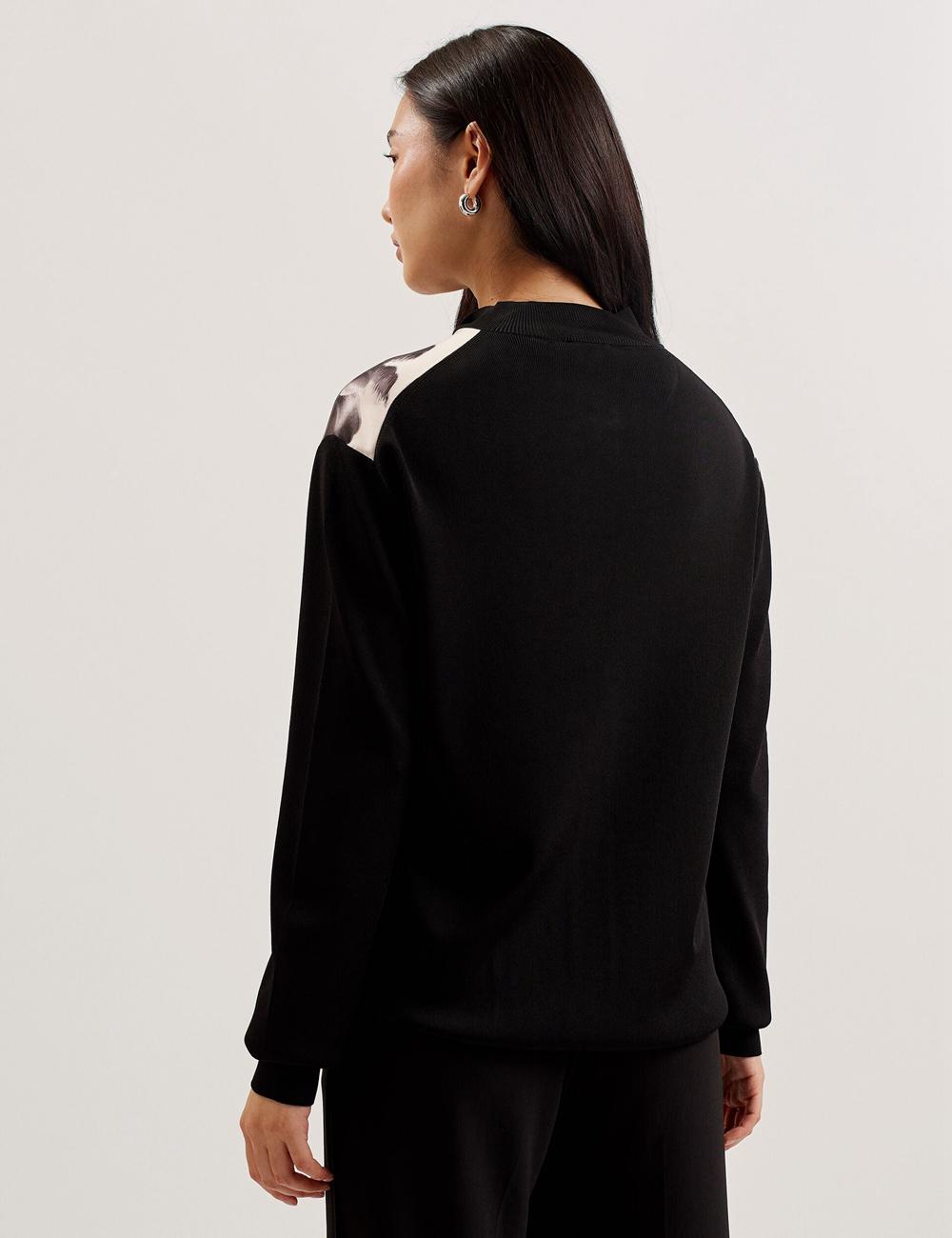 Ted Baker GWEENN - Monochrome Print Woven Front Cardigan Dames Zwart | Belgium  391048-HRO